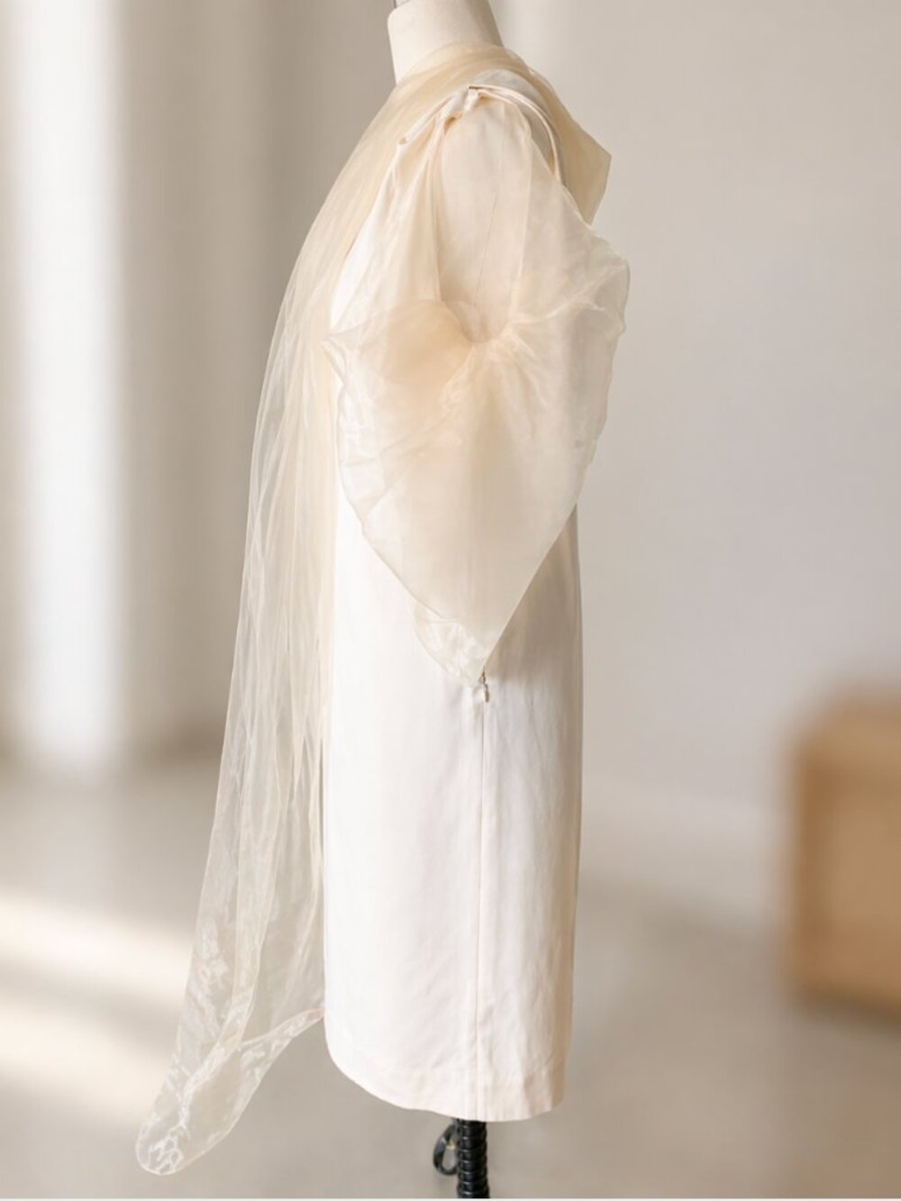 Bottega Veneta Ivory One Shoulder Organza Drape Dress - IT 44 - Bridal Cocktail - Picture 7 of 13